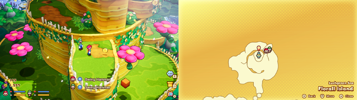 Mario and Luigi near 11 Coins on Florall Island of Mario & Luigi: Brothership.
