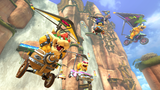 Bowser, Roy, Iggy, Larry, and Ludwig gliding on Shy Guy Falls.
