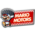 A common badge from Mario Kart Tour that depicts Mario Motors