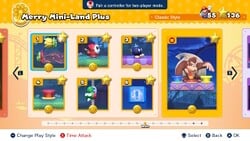Screenshot of Merry Mini-Land Plus's level select screen from the Nintendo Switch version of Mario vs. Donkey Kong