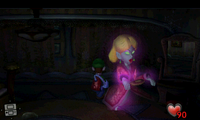 Lydia in the Master Bedroom of Luigi's Mansion's Nintendo 3DS remake.