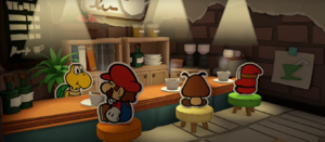 Mario in a Café in Paper Mario: The Origami King