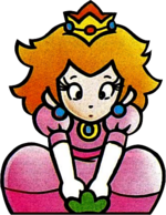 Princess Peach plucking a vegetable from Super Mario USA.