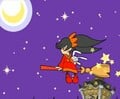 Ashley & Red (in his broom form) flying to the moon