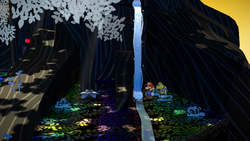 Mario near the FP Plus badge outside The Great Tree of Paper Mario: The Thousand-Year Door for Nintendo Switch.