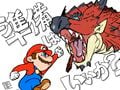 Artwork posted by Capcom on Twitter, showing Mario confronting a Rathalos