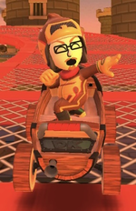 The Donkey Kong Mii Racing Suit performing a trick.