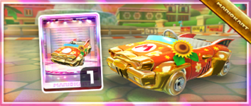 The Flowery Badwagon from the Spotlight Shop in the Sunshine Tour in Mario Kart Tour