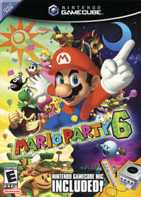 North American box art for Mario Party 6 with the Nintendo GameCube Microphone included