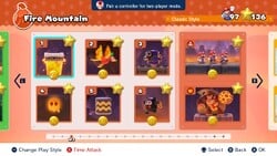 Screenshot of Fire Mountain's level select screen from the Nintendo Switch version of Mario vs. Donkey Kong