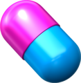 A magenta-and-cyan capsule.