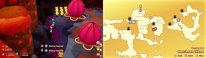 Mario and Luigi near 9 Coins on Skorcheen Island of Mario & Luigi: Brothership.