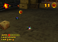 A setup for a Golden Banana for Tiny Kong in Creepy Castle.