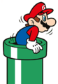Mario climbing out of a Warp Pipe