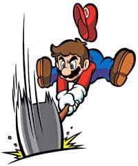Artwork of Mario swinging a hammer.