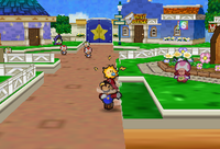 Mario and Watt doing a Spin Dash in Toad Town