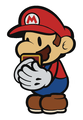 An incomplete animation of Mario pulling out a deck of Battle Cards from the previous game.