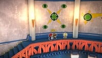 A mural depicting a ritual in the Shroom City Royal Hotel in Paper Mario: The Origami King.