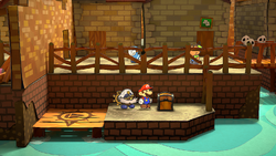 Second treasure chest in the Rogueport in the remake of Paper Mario: The Thousand-Year Door for the Nintendo Switch.