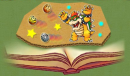 Artwork of the Forbidden Pop-Up Book, with Bowser and three Egglings nearby