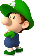Artwork of Baby Luigi from Mario Kart Wii (also used in Mario Super Sluggers and Mario Kart Tour)