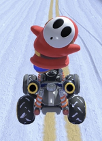 Shy Guy performing a trick.