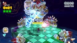 Mario fighting multiple Meowsers at the top of The Great Tower of Bowser Land.