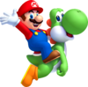 Artwork of Mario and Yoshi, from New Super Mario Bros. U.