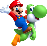 Artwork of Mario and Yoshi, from New Super Mario Bros. U.