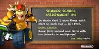 Another image posted to Twitter by @NintendoAmerica in 2016 with the #NintendoSummer hashtag; it gives a "summer school assignment" for players to earn three gold stars in every 150cc cup, and an "extra credit" assignment asking them to rank first, second, and third with two friends in multiplayer.