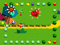 Yoshi and Poochy in the level Treasure Hunt.