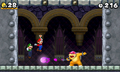 Mario and Luigi in World 1-Castle, battling Roy Koopa.