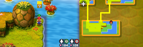 Fourth block in Bumpsy Plains of Mario & Luigi: Bowser's Inside Story + Bowser Jr.'s Journey.