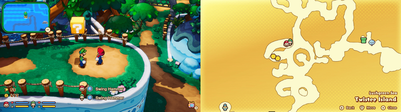 Sixth hidden block in Twistee Island from Mario & Luigi: Brothership.