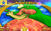 16th hole in Mario's Star course. It depicts Princess Peach in her stained glass from Peach's Castle.