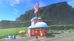 A Yoshi's drive-through on the route between DK Pass and Salty Salty Speedway with a variation of the red logo with a green background