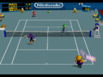 Wario missing a Power Shot in the game Mario Tennis (Nintendo 64).