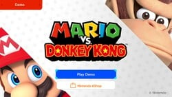 Screenshot of the Mario vs. Donkey Kong (Nintendo Switch) demo, featuring the title screen