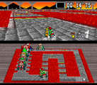 Bowser racing on the course in Super Mario Kart
