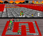 Bowser racing on the course in Super Mario Kart