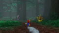 Mario heading towards the Crazy Cap shop in the Wooded Kingdom.