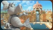 Depicts Salty Salty Speedway’s thumbnail, a track in Mario Kart World's Banana Cup.
