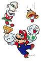 Mario in Yoshi holding a Yoshi's egg half