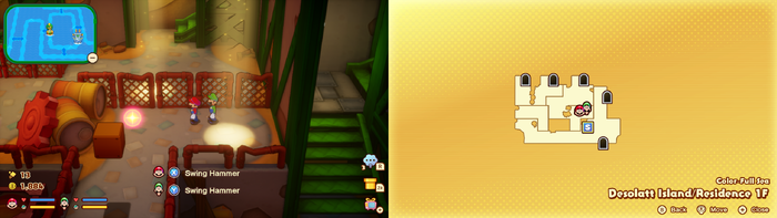 Mario and Luigi near the Apple Core on Desolatt Island of Mario & Luigi: Brothership.