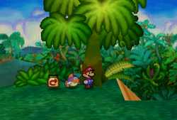 Mario finding Fright Jar in Jade Jungle of Paper Mario.