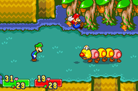 Mario and Luigi battle Wiggler in Mario & Luigi: Superstar Saga