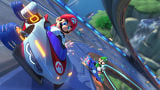 Mario, racing along the track on the P-Wing.