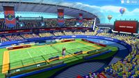 A screenshot of the Marina Stadium (Grass) Court in Mario Tennis Aces