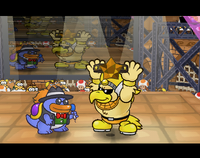 Rawk Hawk holding the Champ's Belt in Paper Mario: The Thousand-Year Door