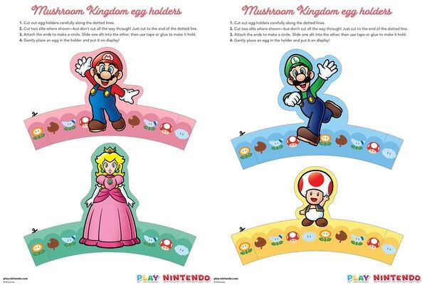 Printable sheet for Mario-themed egg holders